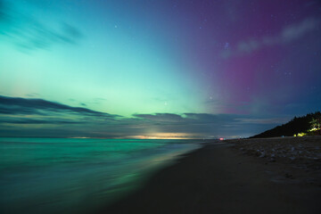 aurora borealis, northern lights above baltic sea in poland, stegna, october 2024