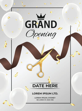 "Elegant Grand Opening Ceremony with Brown Ribbon