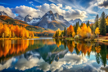 landscape with lake autumn