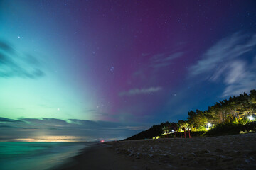 aurora borealis, northern lights above baltic sea in poland, stegna, october 2024