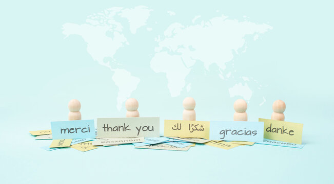 Thank you day, word thanks in different languages, being thankful, support, help and charity concept