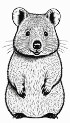 Cute Quokka black and white vector illustrationa
