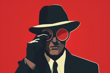 Spy handling a top-secret file in a dimly lit office, deep concentration