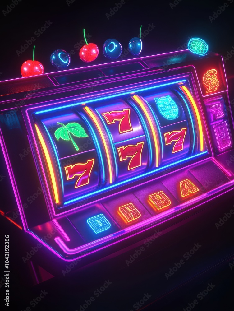 Aufkleber glowing slot machine displays classic symbols while spinning reels create an exciting atmosphere in 