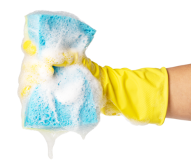 Hand holding cleaning sponge