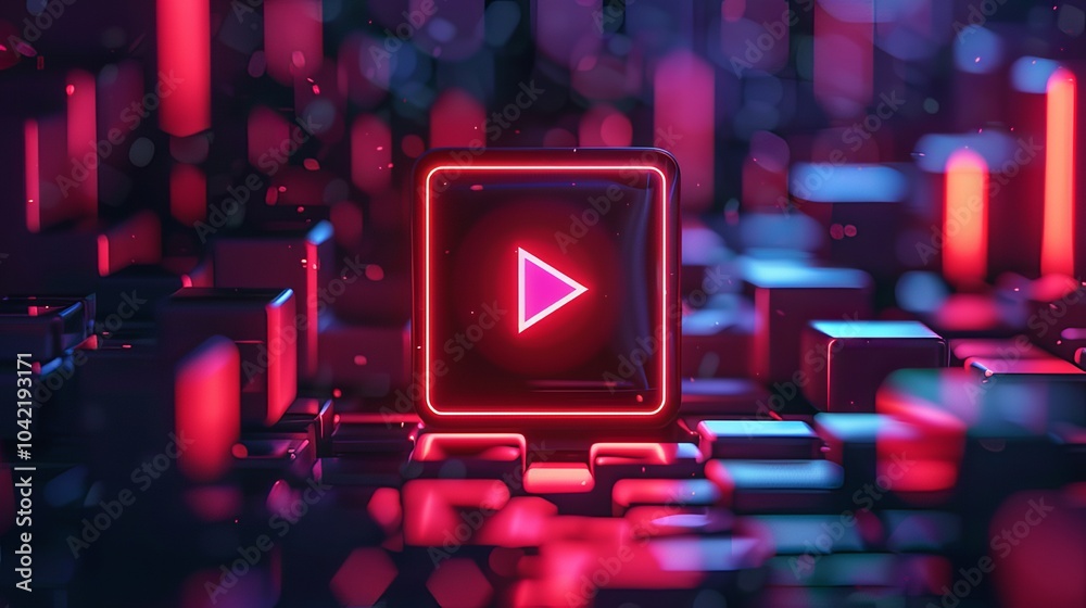 Poster intro play button blue and red