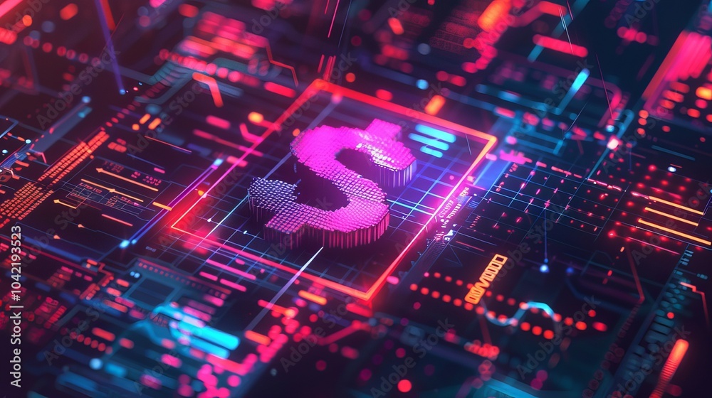 Poster computer circuit board with dollar sign finance