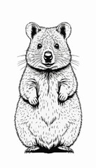 Cute Quokka black and white vector illustration