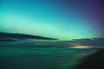 aurora borealis, northern lights above baltic sea in poland, stegna, october 2024