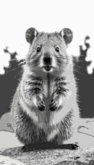 Fototapeta premium Cute Quokka black and white vector illustration