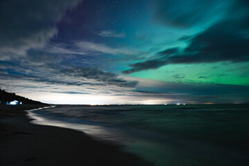 aurora borealis, northern lights above baltic sea in poland, stegna, october 2024