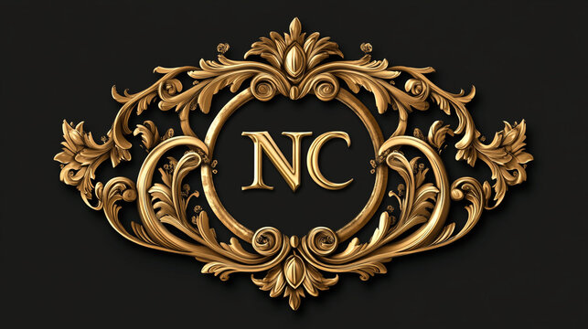 Golden Ornate Frame with Initials NC   Elegant Logo Design
