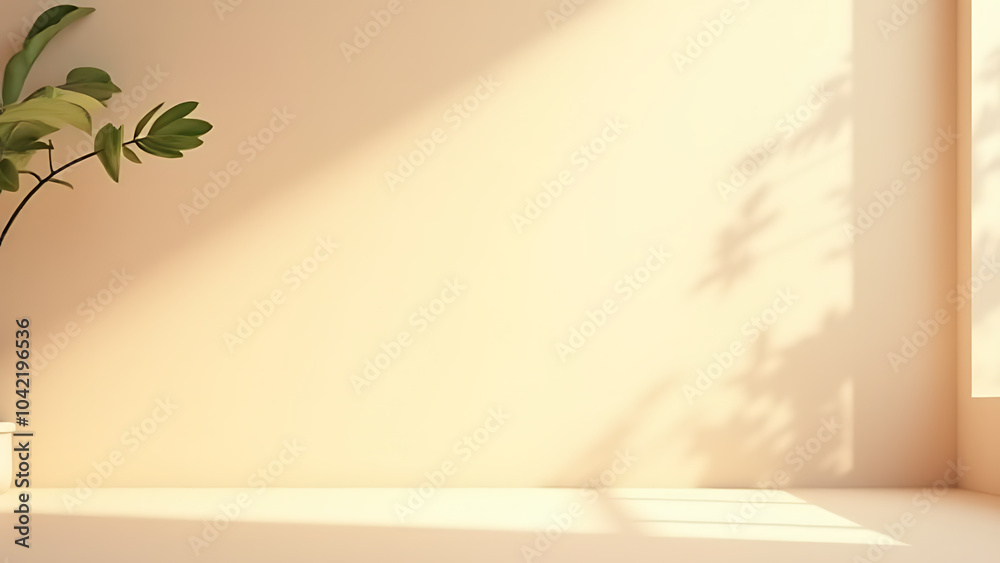 Poster Beige background vectors with shadows and leaves for product sales website layout empty rooms illustration style design elements.