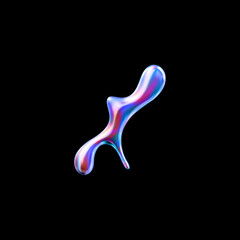 Illustration of liquid shape with gradient multicolored surface on isolated black background.