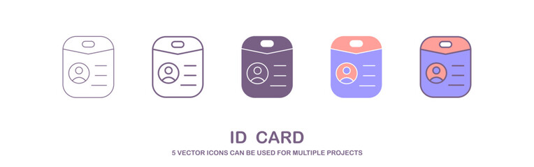 Black outline icon of an ID badge with a person’s profile image and text lines, representing identification or personal information. name tag.