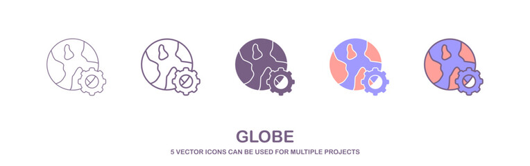 vector icon of featuring a globe with a gear, deal for use in design elements related to network errors, service unavailability, or internet connection failures
