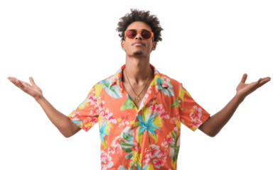PNG Man wear Hawaiian shirt sleeve adult white background.