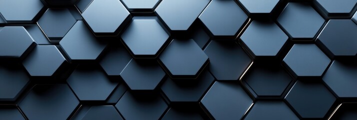 Layered hexagons in dark tones create a geometric abstraction, drawing the eye inward toward the center with precision and depth. Generative AI