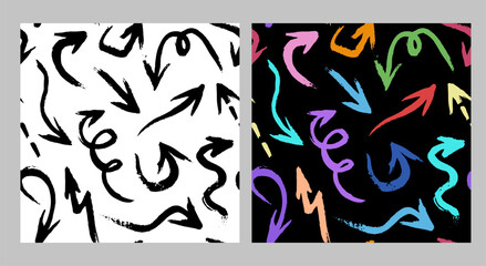 Fototapeta premium Brush arrows seamless pattern. Set of two backgrounds.