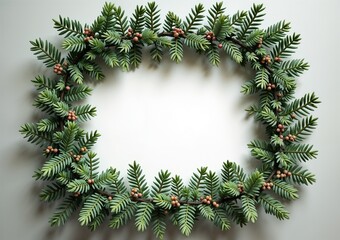 Decorative Christmas wreath made of pine branches with copy space