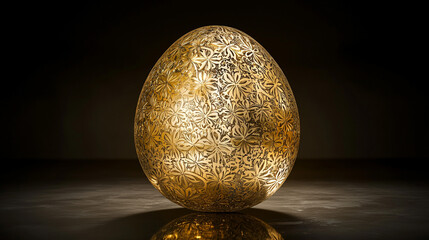 Golden Egg with Intricate Floral Design   Easter Decoration  Luxury  Ornament