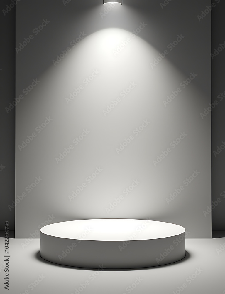 Aufkleber Empty podium stage with light above ready for product display in a modern and sleek design concept.