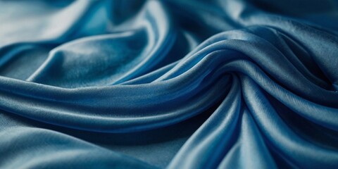 Fototapeta premium abstract blue cloth background showcases the elegance of luxurious fabric, resembling a flowing liquid wave. This stunning visual serves as a perfect backdrop for advertisements and exhibitions, enhan