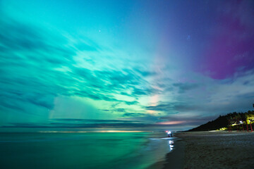 aurora borealis, northern lights above baltic sea in poland, stegna, october 2024