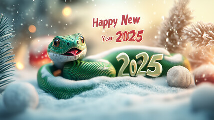 Happy new year 2025. Card with snake