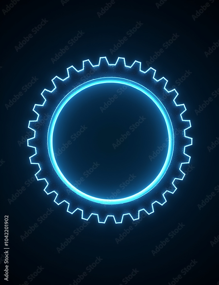 Poster Glowing AI gear design for business content with ample copy space and minimalist frame.
