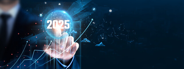 2025 New Year: Businessman Setting Clear Business Goals, and Strategically Planning for Upcoming Challenges to Achieve Long-Term Success, and Competitive Advantage in the New Financial Year
