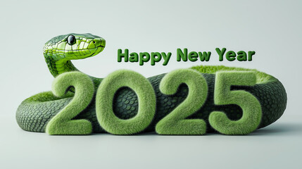 green snake 2025. Happy New Year greetings