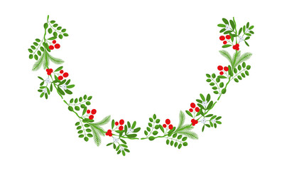 Semicircular Christmas floral garland. Wreath Frame. Spruce evergreen branch