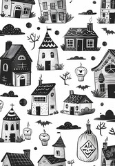 Fototapeta premium halloween background pumpkins,candles and houses.