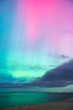 aurora borealis, northern lights above baltic sea in poland, stegna, october 2024
