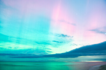 aurora borealis, northern lights above baltic sea in poland, stegna, october 2024