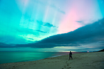 aurora borealis, northern lights above baltic sea in poland, stegna, october 2024