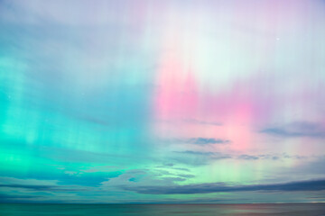 aurora borealis, northern lights above baltic sea in poland, stegna, october 2024