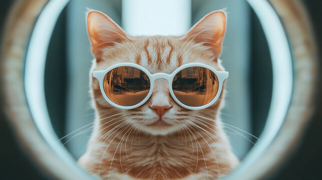 Orange cat in round sunglasses