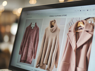 Pantalla de una computadora portátil que muestra una tienda de ropa de invierno femenina en línea 
