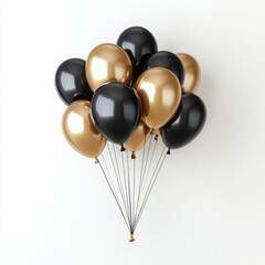 gold and black colored balloons isolated on white or transparent png