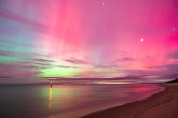 aurora borealis, northern lights above baltic sea in poland, stegna, october 2024