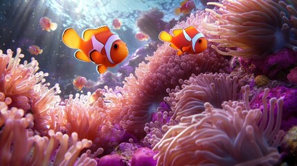 Clownfish Swimming in Coral Reef