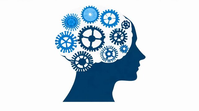 human head silhouette with gears on  white background