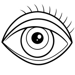 a simple black and white line drawing of an eye. It features a large, central circle representing the iris and pupil, with a smaller black circle inside the pupil