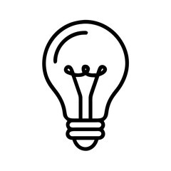 a simple black and white line drawing of a traditional incandescent light bulb. It features the classic bulb shape with a rounded top and a narrower base. Inside the bulb