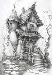 Naklejka premium magical old house sketch illustration.