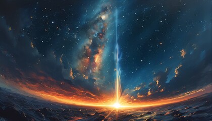 Obraz premium Epic Cosmic Horizon with Pulsar Star Beaming Across the Galaxy