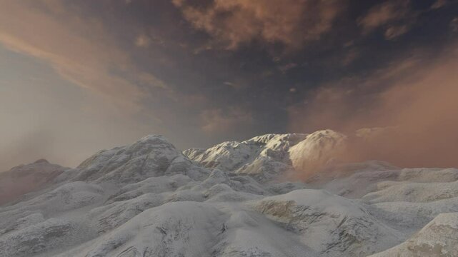 Snowy mountain tim with clouds