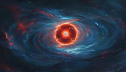 Fototapeta premium Cosmic Horizon with a Mysterious Red Dwarf Star and Surrounding Nebula